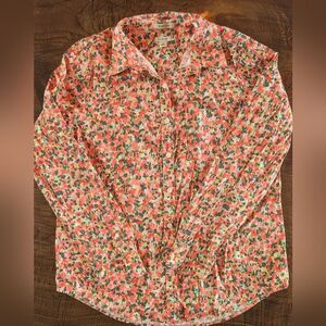 L.L. Bean Floral Button Down Shirt - Pink and Green
